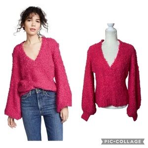 C/MEO Collection Coco Fuschia Rose Oversized Balloon Sleeve Sweater Size Small